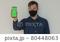 Portrait of man showing phone with chroma key copy space 80448063