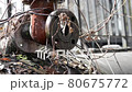 Water Stream Flowing from Old Metal Vintage Rusty Pipe and Valve. 80675772