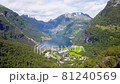 Geiranger at Geirangerfjord aerial view, Norway 81240569