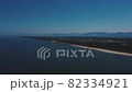 空撮　風力発電の風車　青い海と青い空 82334921