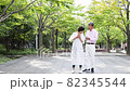 Senior couple talking while taking a walk 82345544