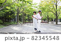 Senior couple talking while taking a walk 82345548