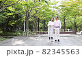 Senior couple talking while taking a walk 82345563