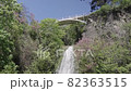 Waterfall in the botanical garden in Georgia. White Bridge over the Mountain River. Slow Motion 82363515