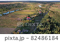 Aerial drone view over sunset summer rural landscape with river Ros, Central Ukraine 82486184