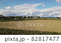 A view of a swamp with a blue sky reflected by a drone that took off from a farmland and a bridge over it 82817477