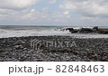 A violent storm on the seashore and thunderous skies. 82848463