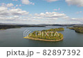 Aerial view of the autumn leaves of the trees on a small island floating in the lake 82897392