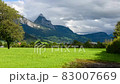 Time lapse beautiful mountains landscape with moving clouds in Switzerland Alps 83007669