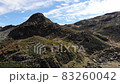 Drone take off over the mountains: Flight over autumn mountain with forest soft light. Majestic landscape. FullHD 83260042