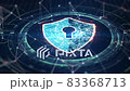 Cyber security concept. Shield With Keyhole icon on digital data background. Illustrates cyber data security or information privacy idea. Blue abstract hi speed internet technology. 3D Rendering. 83368713