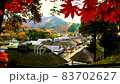 日本の秋の原風景　紅葉の名所福島県大内宿の美しい紅葉 83702627