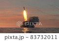 Ballistic missile launch from underwater at sunset 83732011