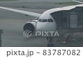 Jet bridge connected to airplane at airport 83787082