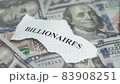 Billionaires income tax. Pile of us dollar banknotes and pieces of paper with Billionaires text. Billionaires income tax proposed in US Senat 83908251