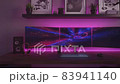 Games room with a cyber gamer computer. 3d animation of neon lighting 83941140