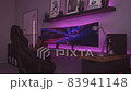 Games room with a cyber gamer computer. 3d animation of neon lighting 83941148
