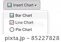 Cursor Slides Over and Clicks Insert Line Chart in Spreadsheet. Mouse Pointer on Device Computer Monitor Screen Clicking Add Curve Plot Graph on Worksheet File For Company Business Assignment or Schoo 85227828