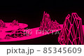 Pink neon abstract computer mountains of another world. video footage animation computer clip 85345609