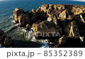 Cliffs in Portugal aerial view. Drone flight over Ponta Da Piedade at beautiful sunrise over the Atlantic ocean. Cliffs in Portugal aerial view. Drone flight over Ponta Da Piedade at beautiful sunrise over the Atlantic ocean. 85352389