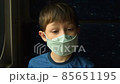 Kid train passenger in face mask, coronavirus 85651195