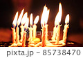 A child blows out the candles on the cake in your birthday. 10 years 85738470