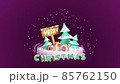 A holiday background featuring 3D Christmas trees, gift boxes and text Merry Christmas on a seamless loop. 85762150