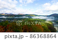 Japan's Tadami Line Railway morning aerial shot 17 86368864