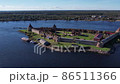 Russia. Leningrad region. September 10, 2021. View of the Oreshek fortress near the city of Shlisselburg from a bird's-eye view. Russia. Leningrad region. September 10, 2021. View of the Oreshek fortress near the city of Shlisselburg from a bird's-eye view. 86511366