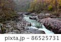 Autumn landscape of granite canyon with mountain river 86525731