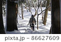 Snow scene mountain hut 86627609