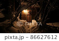 Snow scene mountain hut 86627612