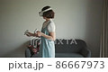 Woman exploring cyberspace with virtual reality headset 86667973