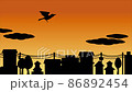 An animated video of a crow flying in the sunset scenery. The silhouette of the cityscape. An animated video of a crow flying in the sunset scenery. The silhouette of the cityscape. 86892454