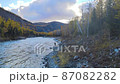two men fishing on the banks of a picturesque river panorama of the water 87082282