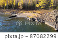 river autumn boat near the shore fishermen tourists copter beauty 87082299