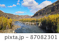 blue sky river autumn mountains sun water flight copter 87082301