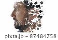 A double exposure portrait of a man's profile combined with geometrical digital art  87484758