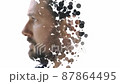 A double exposure portrait of a man's profile combined with brush strokes 87864495