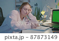 Female designer draws, crumples the paper, and throws it away 87873149