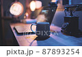 YouTubeなど音楽配信用の映像素材（コーヒーカップから出る湯気） 87893254
