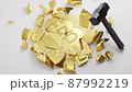 3D rendering gold Bitcoin Break down with hammer fall, Cryptocurrency investment technology digital money crash crisis concept design on white background animation 4K footage 87992219