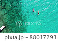 Overhead view of two kayaks near rocky coast 88017293