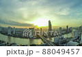 Timelapse top view of Bangkok city skyline at sunset with Chao Phraya River view 88049457