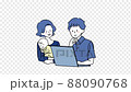 A young couple and a baby doing research while nodding on a PC 88090768