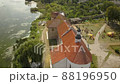 Aerial to Starokostiantyniv castle built at the confluence of the Sluch and Ikopot rivers, Ukraine 88196950