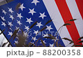 Big usa flag flies over ears of wheat in a field 88200358