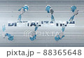 Automated Robot Arm Assembly Line Digitalization text label. Digitalization white concept. 88365648