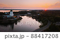 Vyborg, Russia aerial view at medieval saint Olaf castle in the island. City view at sunset in 88417208