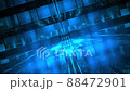 Digital abstract technology background, flying blue shapes, loopable 88472901